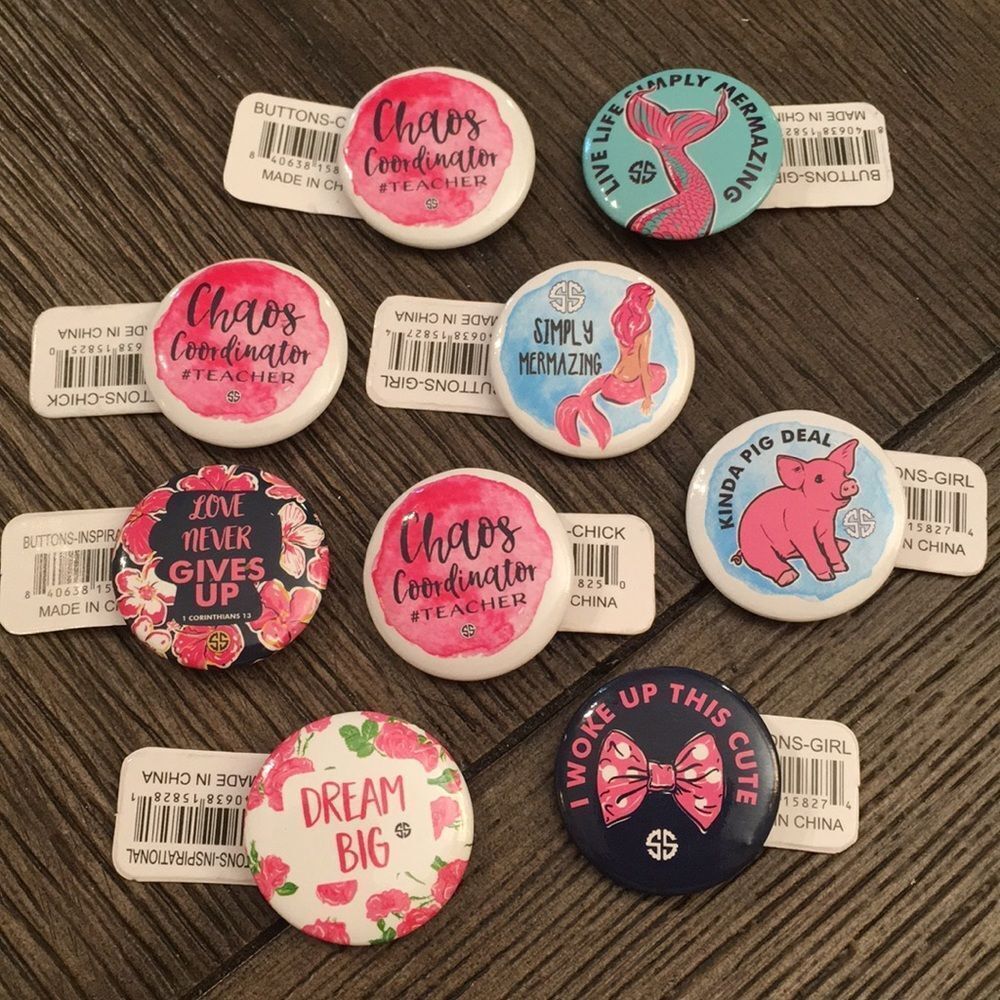9 Mini Simply Southern Pins Buttons New Set